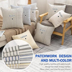 YCOLL Farmhouse Pillow Covers 26x26, Modern Accent Square Throw Pillow Covers Set of 2, Gray and Beige Striped Patchwork Linen Decorative Pillows Cushion Covers for Couch Chair Bedroom Home Decor