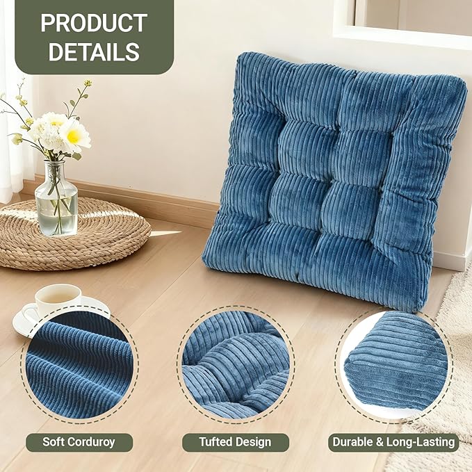 Meditation Floor Pillow Set,Memory Foam Meditation Cushion for Adults Sitting, Large Square Thickened Seat Cushions for Yoga, Tatami Living Room (1, Navy)