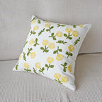 vctops Yellow Rose Embroidered Decorative Throw Pillow Cover Spring Summer Floral Square Pillow Cases Garden Cotton Cushion Cover for Couch Sofa Bed (Flower D,18"x18")