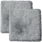 Softlife Grey Faux Fur Sheepskin Chair Cover 2 PCs Seat Cushion Pad Super Soft Area Rugs for Living Bedroom Sofa Dorm (1.6ft x 1.6ft)