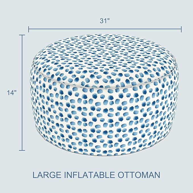 LVTXIII Indoor/Outdoor Extra Large Inflatable Ottoman Pouf D31 x H14 Inch, Round Footstool with Handle, Weather-Resistant Portable Furniture for Patio, Camping, Beach, Brush Blue