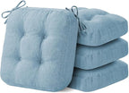 Chair Cushions for Dining Chairs, Dining Chair Cushions, Tufted Indoor Chair Pads with Ties & Non Slip Backing, Seat Cushions for Kitchen Chairs 16.5” x 16.5” x 3.5”, Set of 4, Light Blue