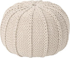 Round Pouf Ottoman, 18" Bordeaux Knitted Cotton Woven Round Pouf, Handmade Woven Bean Bag for Living Room, Floor Bag for Bedrooms, Home, Offices, Sofa Footrest (Beige)