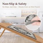 Boho Kitchen Mats for Floor 2 Piece Set Anti Fatigue Cushioned PVC Kitchen Rugs Non Slip Waterproof Farmhouse Mats 2/5 Inch Comfort Standing Mat for Laundry, 17.3"x59"+17.3"x28", Black Brown Grey