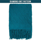 PAVILIA Teal Blue Knit Throw Blanket for Couch Bed, Soft Knitted Farmhouse Sofa Throw for Living Room, Lightweight Decorative Summer Throw Blanket for Chair, Outdoor Textured Boho Blanket, 50x60