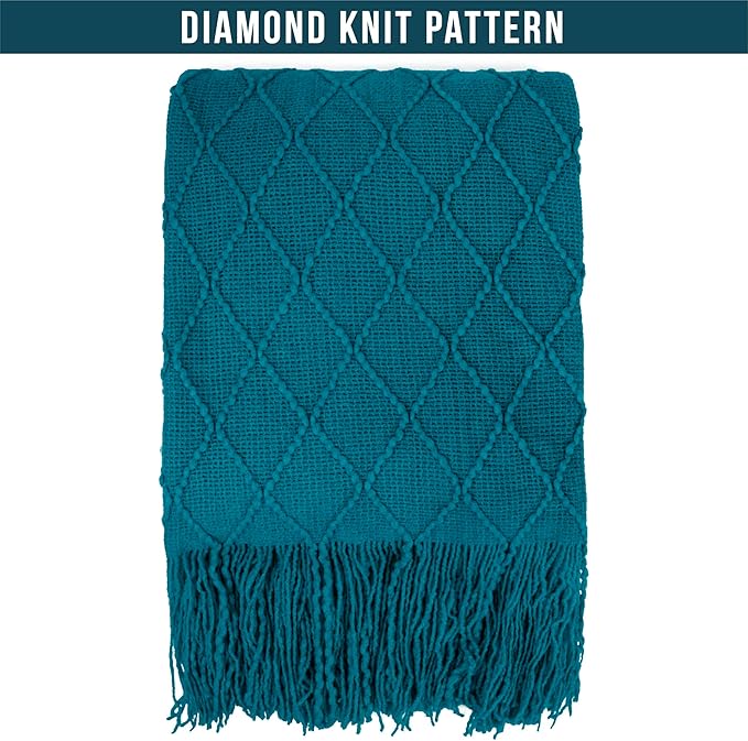 PAVILIA Teal Blue Knit Throw Blanket for Couch, Twin Bed, Soft Knitted Farmhouse Sofa Throw for Living Room, Lightweight Decorative Summer Blanket for Chair, Outdoor Textured Boho Blanket, 60x80