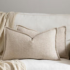 12x20 Linen Pillow Covers Natural Beige Pack of 2 Farmhouse Boho Neutral Accents Striped Textured Rectangular Lumbar Decorative Throw Pillow Cases for Living Room Couch Bed Home Decor