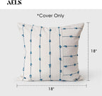 AELS 18x18 Decorative Boho Linen Throw Pillow Covers, Modern Farmhouse Textured Pillow Case, Set of 2, Tufted Stitch Stripe Cushion Cover for Bed Sofa Couch Living Room (Cover ONLY), Blue
