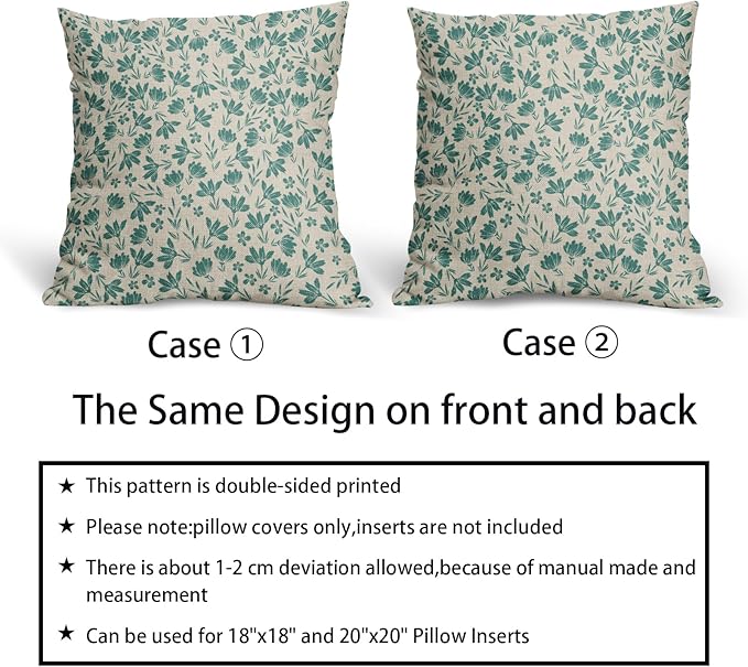 Aqua Floral Pillow Covers 22x22 Set of 2 Vintage Rustic Old Style Cute Small Flower Cream Print Decorative Outdoor Pillowcases Farmhouse Throw Cushion Case Decor for Couch Sofa Bed