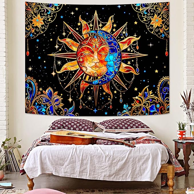 Spenlife Celestial Sun and Moon Tapestry Cosmic Tapestry for Bedroom Astral Tapestries Wall Hanging Bedroom Living Room Wall Art and Home Decor 70x90 Orange