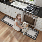 KIMODE Anti Fatigue Kitchen Mat 2PCS,Kitchen Rugs Non Slip Rubber Backing,Waterproof Farmhouse Kitchen Mat for Floor,Cushioned Standing Mat for Office,Laundry,Sink,Desk,Black and Grey