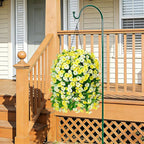 Artificial Flowers with Hanging Basket, Outdoor Faux Plants Silk Morning Glory Vines, Fake Green Arrangement for Garden Patio Spring Summer Decor(Yellow White)