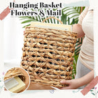 Chunful 2 Pcs Water Hyacinth Hanging Wicker Basket, Natural Wicker Decorative Baskets, Handmade Woven Storage Organizer for House Garden Wedding Wall Decorations, Large & Small Size(Hollow-out)
