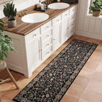 Rugcomf Vintage Paisley Runner Rug 2'7"x8' - Machine Washable, Non-Slip Low Pile Floral Carpet for Kitchen, Laundry, Bedroom, Bathroom - Black