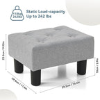 Poofzy Small Foot Stool Ottoman, Linen Ottoman Foot Rest with Legs, Rectangle Foot Rest for Couch, Footstools and Ottomans Small for Living Room and Entryway (Light Gray)