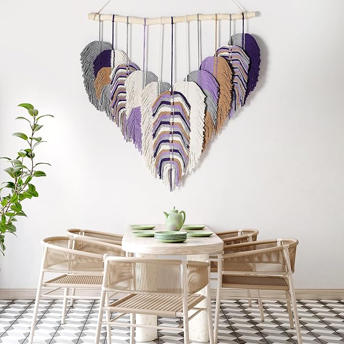 Amestrina Boho Tapestry for Bedroom, Boho Wall Decor for Bedroom, Large Wall Art for Living Room, Macrame Wall Hanging，Wall Tapestry for Living Room (Purple)