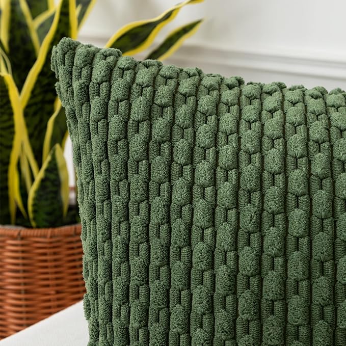 Kevin Textile Spring 14x36 Inch Long Lumbar 1 Pack Boho Decorative Throw Pillow Cover Soft Striped Corduroy Rectangle Cushion Case Solid Color Accent for Living Room Couch Sofa Bed, Moss Green