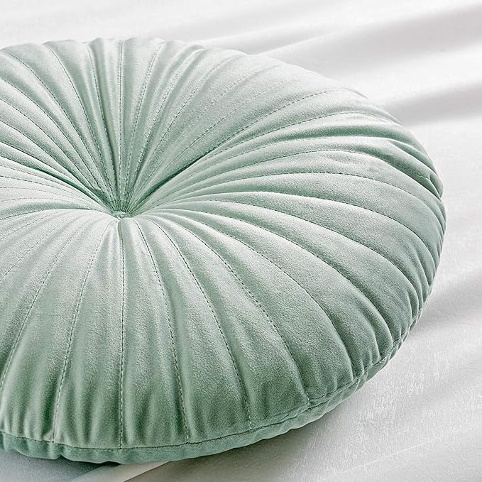 Roslynwood Shelly Round Solid Aqua Velvet Chair Cushion Couch Pumpkin Throw Pillow Home Decorative Seashell Floor Pillow, 16x16 inch