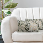Kawani Olive Green Dahlia Lumbar Pillow Covers 12X20 Inch Rustic Geometric Flower Decorative Pillow Cases Set of 2 Beige Tan Gray Floral Throw Pillows for Cushion Sofa Couch Farmhouse Outdoor