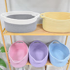 ABenkle Small Basket with Handles, Boho Decorative Rope Woven Dog Cat Toy Storage Bin Shelf Storage Organizer, Easter Christmas Gift Basket, 12"x8"x5", Grey