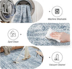 Washable Area Rug 8x10, Large Soft Rugs for Living Room Vintage Blue 8x10 Area Rugs for Bedroom Dining Room Non-Slip Stain Resistant Under Table Rug