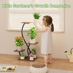 Plant Stand Indoor with Grow Lights - S-Shaped Plant Shelf, Lighted Corner Plant Stands for Indoor Growing, 32" Metal Flower Holder, 4 Tiered Decorative Shelves for Home, Hallway, Black