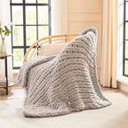 L'AGRATY Chunky Knit Blanket Throw: 40''x50'' Chenille Chunky Knitted Throw Blankets for Twin Bed Couch - Handmade Thick Cable Knit Blanket - Large Crochet Rope Blankets for Home Decor(Grey)