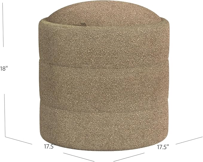 Spatial Order Storage Round Ottoman with Removable Lid (with Hidden Storage) | Spatial Order Home Décor | Upholstered Round Ottoman – Brown Boucle