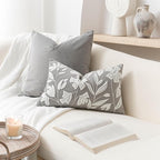BlissBlush 12x20 Lumbar Pillow Cover, Rectangular Light Gray Decorative Throw Pillowcase for Couch Sofa, Embroidered Velvet Farmhouse Accent Cushion (Cover Only)