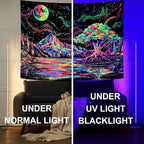 Zussun Blacklight Mountain Forest Tapestry Hippie Tree of Life Tapestries for Bedroom Aesthetic Glow in The Dark Moon and Stars Tapestry Wall Hanging for Living Room Dorm 48 × 36 Inch
