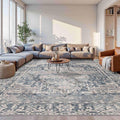 10x14 Area Rugs for Living Room Bedroom, Large Washable Rug, Blue Vintage Retro Boho Rug, Non Slip & Low Pile Faux Wool Thin Carpet for Indoor Dining Room and Kids Room(Blue 10x14ft)