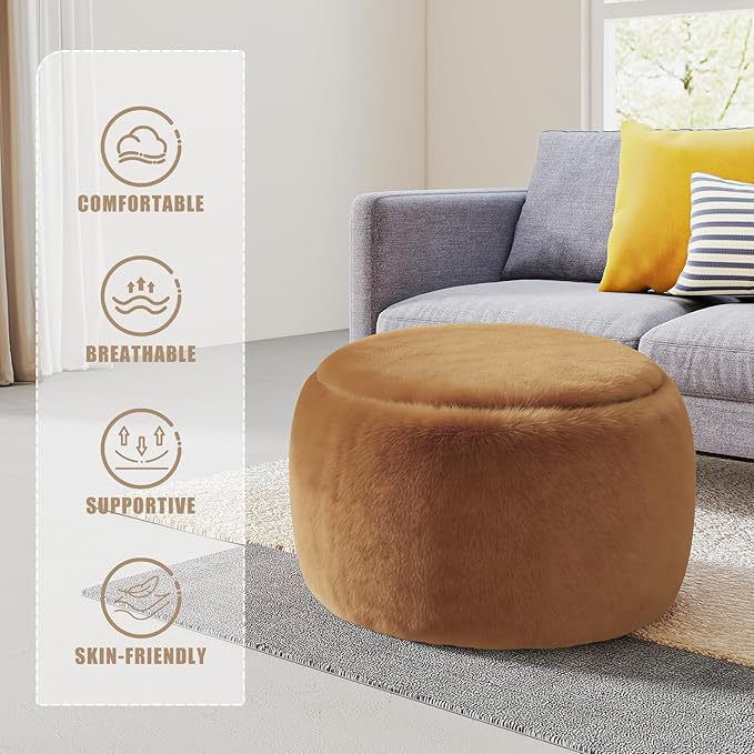Round Pouf Ottoman Foot Rest, 29 X 18Inch Floor Poufs Footstool, A Round Modern Foam Filled Foot Stool for Living Room, Home, Nursery, Dorm (Orange, 29Inch)