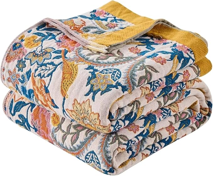 Boho Throw Blanket Farmhouse Decor Throw Blanket Bohemian Blanket for Bed 100% Cotton Muslin Woven Couch Blanket All Seasons Quilt Bedroom (White, 60"x80")
