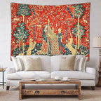 FEASRT Medieval Maiden and Unicorn Tapestry European Royal Tapestry Lion Tapestry, 60x40 Inches Soft Flannelette, Lady and Unicorn for Living Room Bedroom Dorm