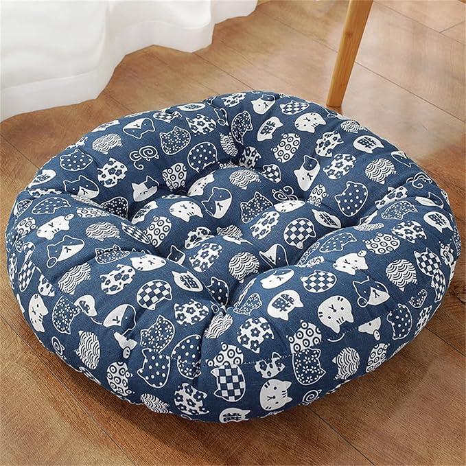 Large Round Floor Cushion, Comfortable Cotton and Linen Boho Meditation Pillow Tatami Seating Cushion for Room Reading Book Nursery Room Balcony,P,60 * 60cm(2pcs)