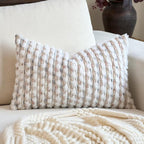 Aeckself Handmae Boho Chenille Tufted Pillow Cover 12x20 Inch, Rectangle Decorative Lumbar Throw Pillow Cover Neutral Pillowcase for Couch Bedroom Living Room, Grey White