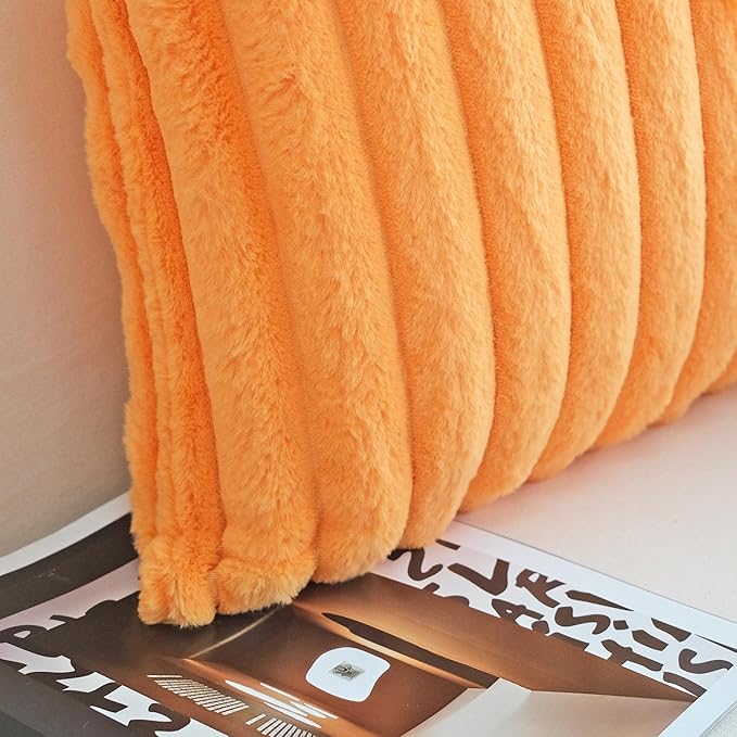 JOJUSIS Pack of 2 Faux Fur Plush Decorative Throw Pillow Covers Couch Cushion Case Soft Pillowcases (Orange, 22 x 22-Inch)