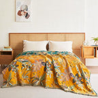 Boho Throw Blanket - 50"x60" Soft Cotton Throw Blanket Muslin Blankets for Bed, Reversible Lightweight Spring Blanket with Floral Printed, All Season Farmhouse Decor Rustic Blanket