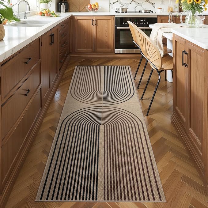Tangsoo Rainbow Easy Jute Rug 2x5 Runner Rug for Hallways,Non-Slip Thin Dark Brown Washable Outdoor Rug,Modern Farmhouse Floor Carpet Runner for Porch Laundry Bedroom Entryway Kitchen