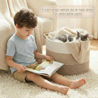 70L Large Cotton Rope Basket, Decorative Woven Blanket Storage for Living Room, Boho Toy Storage & Toy Box for Kids, Versatile Laundry Basket & Nursery Hamper for Blankets(BrownYellow)
