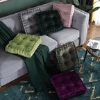 vctops Square Solid Color Velvet Seat Cushion with Handle Tufted Thicken Chair Pad Tatami Floor Pillow Cushion 16.5"x16.5"x4" Grass Green