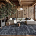 9x12 Area Rugs for Living Room Bedroom, Large Washable Rug, Black Vintage Floral Boho Rug, Non Slip & Low Pile Faux Wool Thin Carpet for Indoor Dining Room and Kids Room(Black 9x12ft)