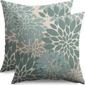 Aqua Blue Flower Pillow Covers 18X18 Inch Set of 2, Grey Gray Dahlia Floral Spring Summer Cream Decorative Throw Pillow Covers Outdoor Modern Farmhouse Cushion Case for Home Couch Sofa Bed Decor