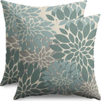 Aqua Blue Pillow Covers 22X22 Inch Set of 2, Dahlia Flower Spring Summer Floral Cream Decorative Throw Pillow Covers Outdoor Modern Farmhouse Cushion Case for Home Couch Sofa Bed Decor