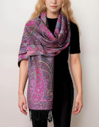 Achillea Reversible Paisley Pashmina Rave Scarf – Exotic Indian Shawls and Wraps for Evening Dresses, Festivals, All Seasons