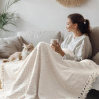 Throw Blanket for Couch, White Luxury Knitted Throws 50"x60", Textured Blankets with Handmade Fringe Tassels for Bed Sofa Decorative, Chunky Soft Farmhouse Boho Home Decor