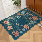 Lahome Floral Washable Entryway Rug, 2X3 Soft Kitchen Rugs Non-Slip, Ultra-Thin Door Mat Indoor Entrance Stain Resistant Boho Small Throw Carpet for Bathroom Bedroom Entry Flore, Navy Blue