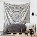 ANJANIYA Ombre Wall Hanging Bohemian Tapestry, Metallic Wall Art Bedspread, Psychedelic Hippie Mandala Dorm Décor for Hanging, Bedding, Beach Coverlet Curtain, Grey Black, 54"X60"