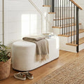 Giantex Stuffed Pouf Ottoman Bench, 47" Plush Corduroy End of Bed Bench with High-Density Sponge, Oval Ottoman Foot Rest for Living Room, Entryway, Hallway, Beige