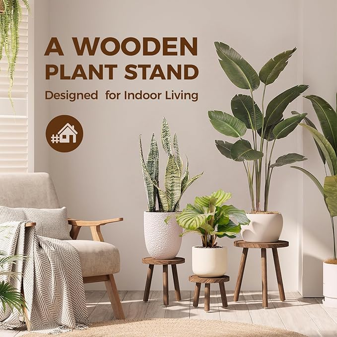 Bamworld Plant Stands Indoor 3 Pack Single Plant Stand for Multiple Plants Corner Plant Stool Wooden Plant Stands for Patio Garden Balcony Living Room Bedroom(Brown)